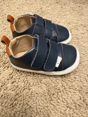 Toddler Navy Velcro Sneakers with Brown Heel Loop
